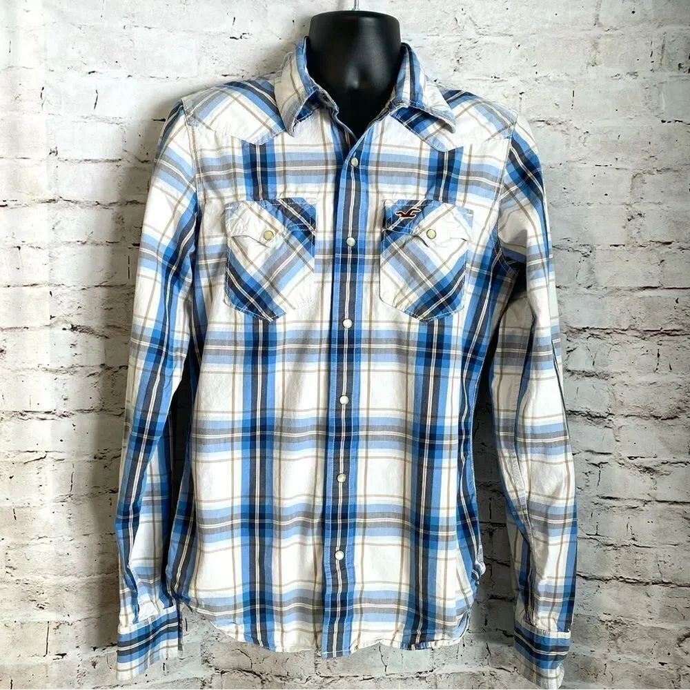 Hollister Pearl Snap Western Long Sleeve Button Down Men’s Shirt Y2K 90’s Medium